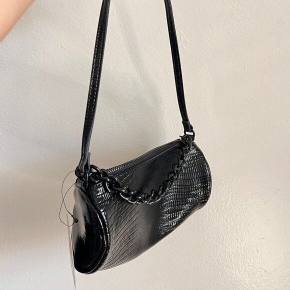 NWT FOREVER 21 Black Polyester Textured Shoulder Handbag - Picture 5 of 8
